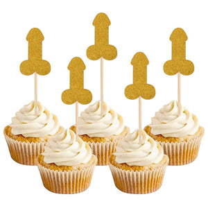 Penis cake toppers - pack of 12 (gold, silver or purple)