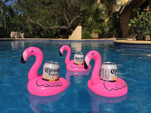 Mini inflatable floating Pink Flamingo cup holder