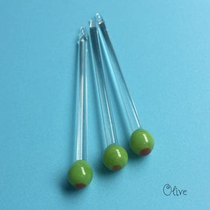 handmade glass stir stick - olive
