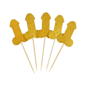 Penis cake toppers - pack of 12 (gold, silver or purple)