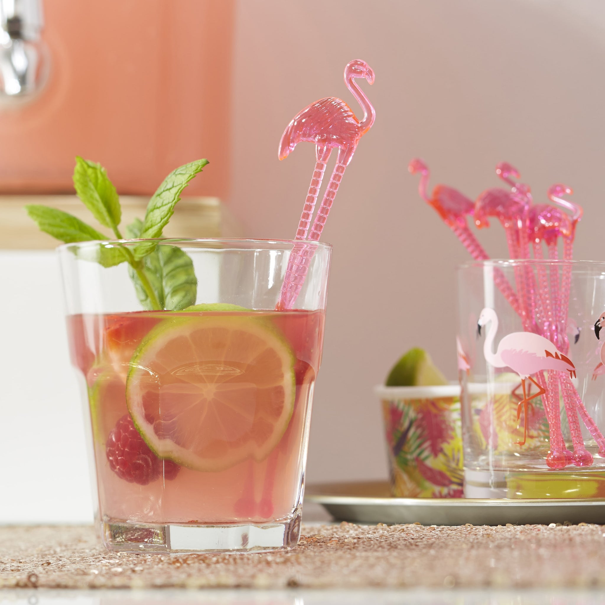 10 Pack Pink Flamingo Cocktail Stirrers - Luau Party Tiki Bar Drink Swizzle Sticks