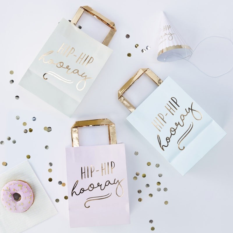 Hip Hip Hooray - gold foiled party bags