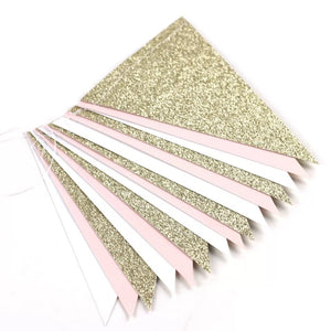 Mini flag bunting - gold, white and pink