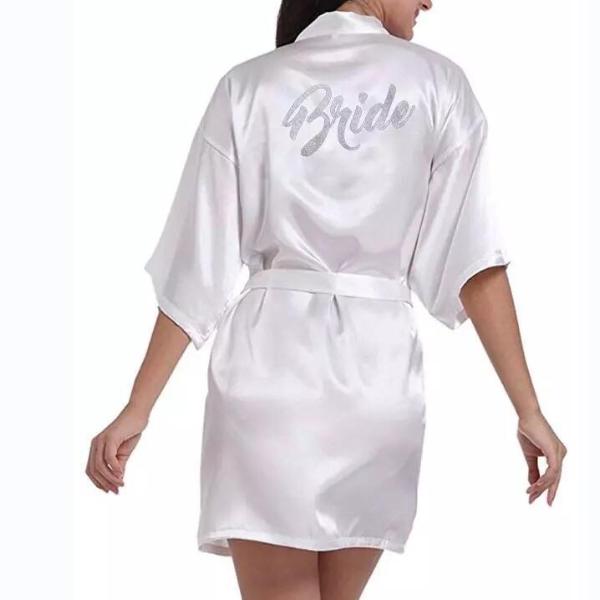 Satin bride robe - White with silver